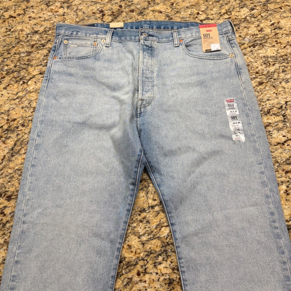 Levis 501 Original Fit Mens Light Wash Blue Stretch Denim Jeans 40x30 ws